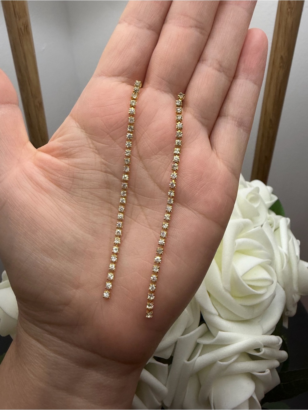 Gold Crystal Linear Drop Earrings - Elegant Long Dangle